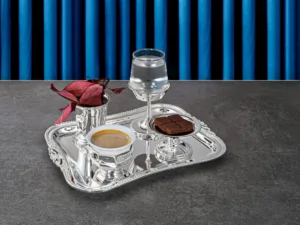 GÜVERSE BORDÜR, İTALYAN TEPSİLİ,KÖŞELİ FİNCANLI KAHVE SETİ